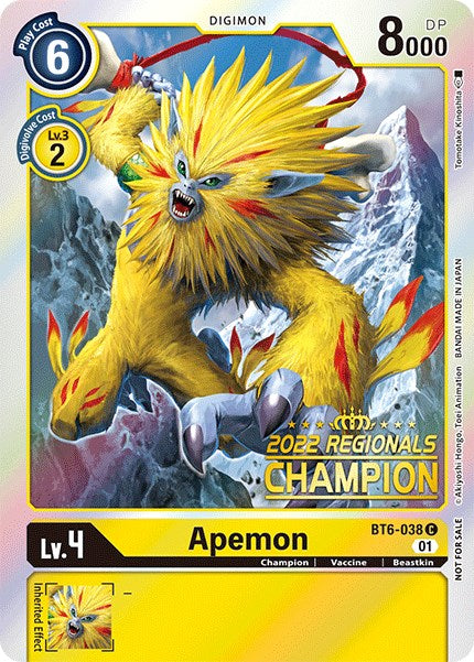 Apemon [BT6-038] (2022 Championship Online Regional) (Online Champion) [Double Diamond Promos]